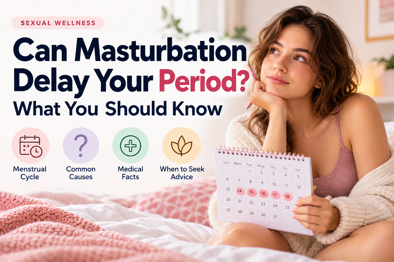 A woman holding a menstrual calendar, illustrating questions about whether masturbation can delay your period.